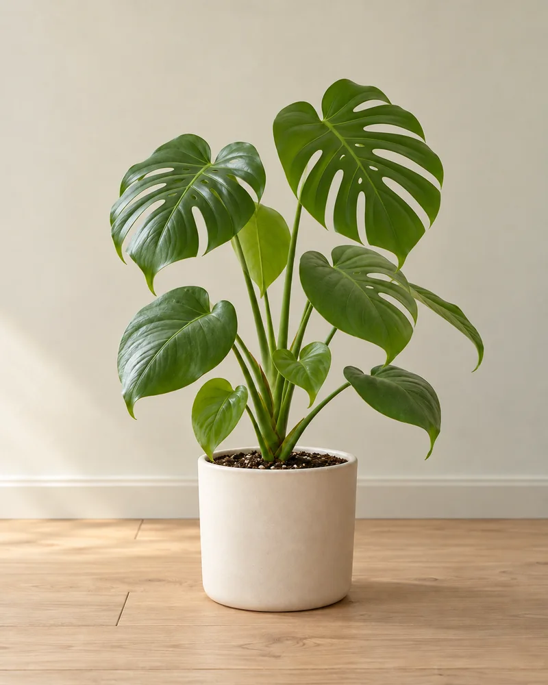 AI-generated: medium monstera with larger leaves and early fenestrations